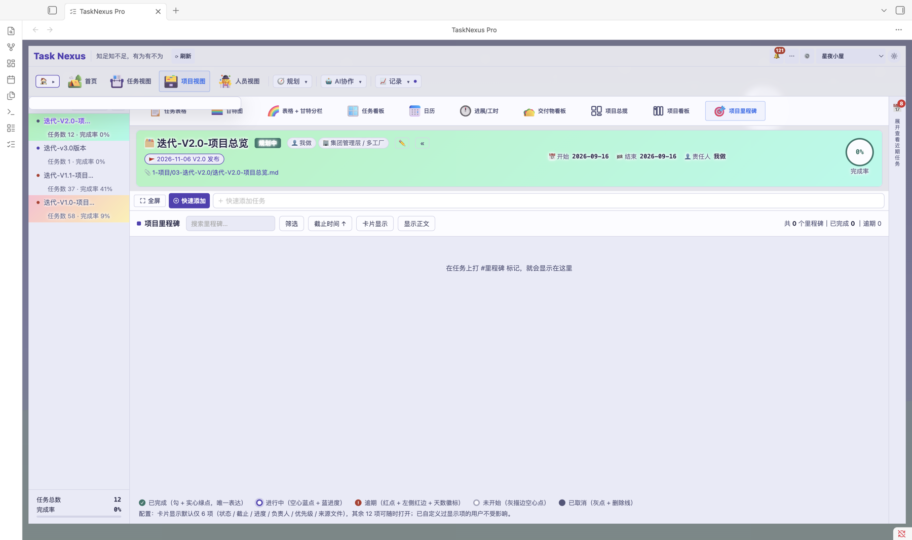 项目视图 · 里程碑子视图