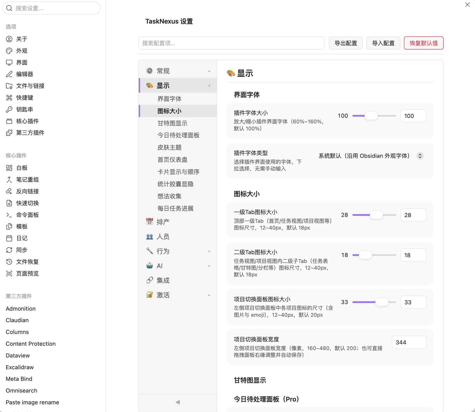 截图：Pro 设置页面总览